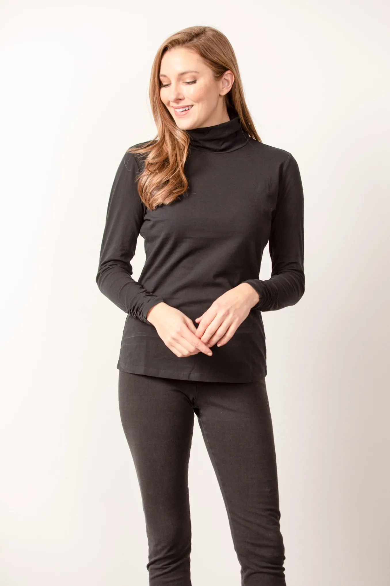 Habitat. Pima Cotton Ruched Turtle Neck.