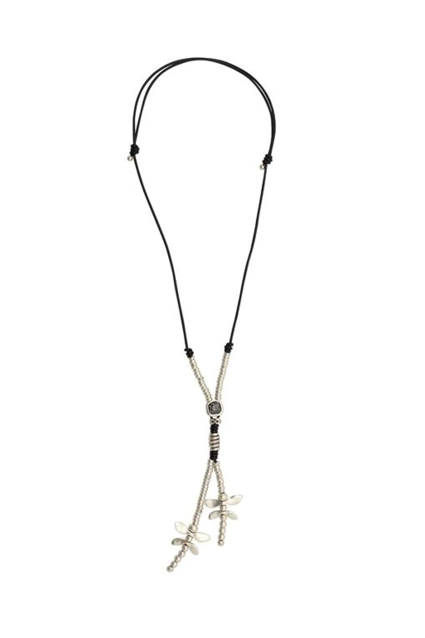 Chanour. Hand Made Pewter & Leather Necklace With Crystal.