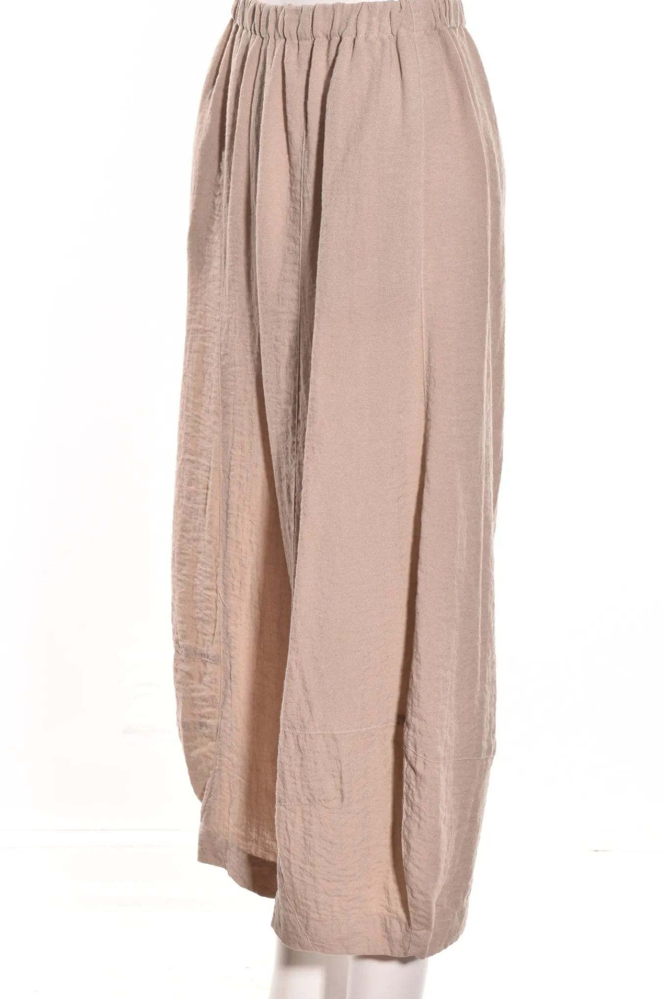 Gerties. Eleven Stitch Design. Moon Shadow Tucked Hem Pant In Crinkle Fabric.