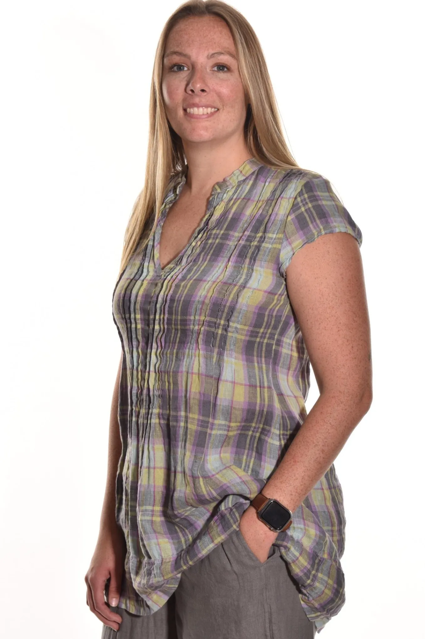 Cp Shades. Regina Cap Sleeve Tunic. (Faded Denim).